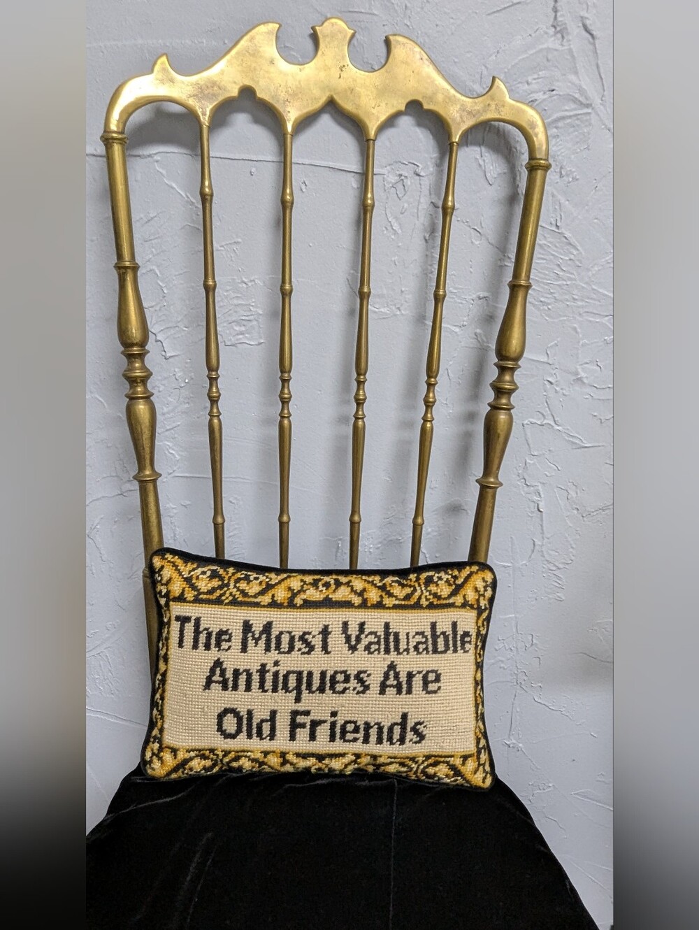 Needlepoint Pillow Black Velvet Backing FRIENDSHIP
